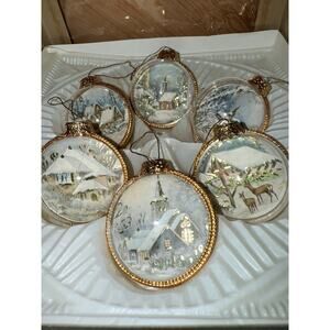 Original 6 Hummel Christmas Plastic Ornaments Diorama Snowy Scenes Rare Box 2”